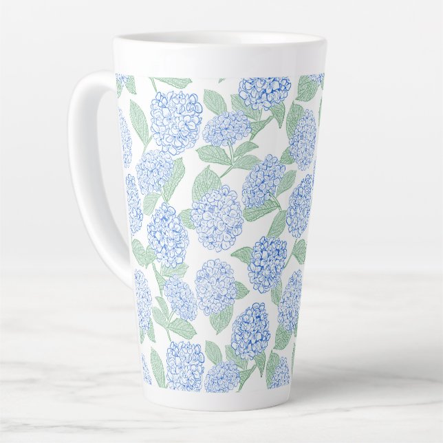 Elegant Blue Green Hydrangea Preppy Milchtasse (Linke Ecke)