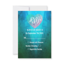 Elegant Blue Green Twilight Wedding RSVP Card