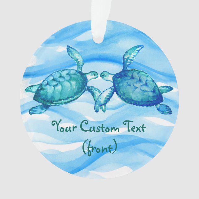 Elegant Blue Green Watercolor Kissing Sea Turtle Ornament (Vorderseite)