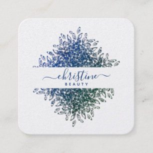 Elegant Blue Greenery Mandala Script Signature Quadratische Visitenkarte