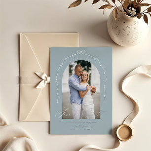 Elegant Blue Hand Drawn Bow Ribbon Save the Date Folieneinladung