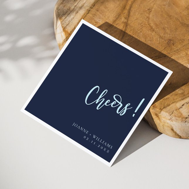 Elegant Blue Hand Lettering Cheers Wedding Serviette (Personalized Elegant Navy Blue Hand Lettering Cheers Wedding Napkins)