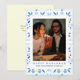 Elegant Blue Happy Hanukkah Family 1 Foto Feiertagskarte