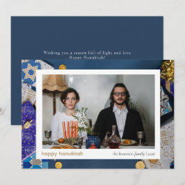 Elegant Blue Happy Hanukkah Family 1 Foto Feiertagskarte