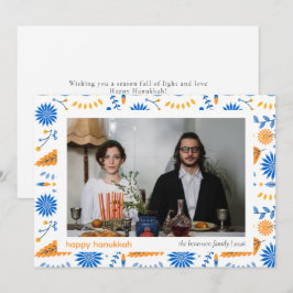 Elegant Blue Happy Hanukkah Family 1 Foto Feiertagskarte