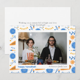 Elegant Blue Happy Hanukkah Family 1 Foto Feiertagskarte