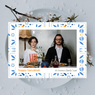 Elegant Blue Happy Hanukkah Family 1 Foto Feiertagskarte