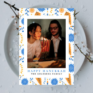 Elegant Blue Happy Hanukkah Family 1 Foto Feiertagskarte