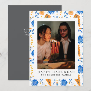Elegant Blue Happy Hanukkah Family 1 Foto Feiertagskarte