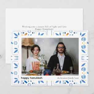 Elegant Blue Happy Hanukkah Family 1 Foto Feiertagskarte