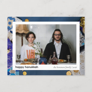 Elegant Blue Happy Hanukkah Family 1 Foto Feiertagspostkarte