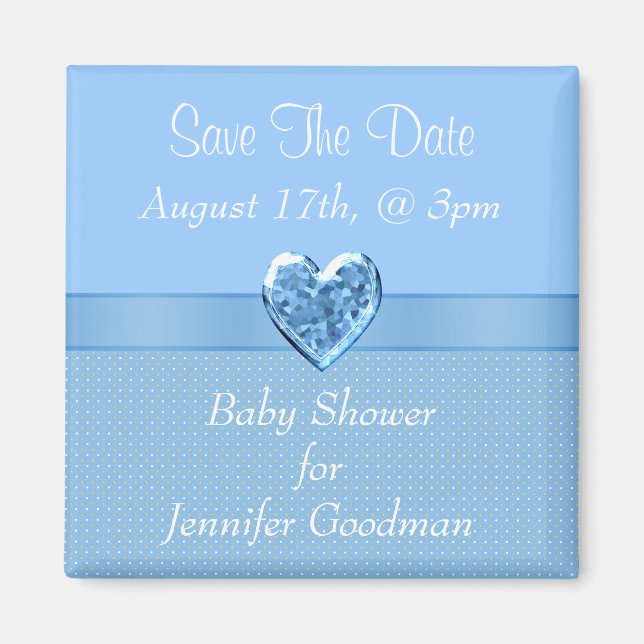 Elegant Blue Heart Jewel Save the Date Baby Shower Magnet (Vorne)