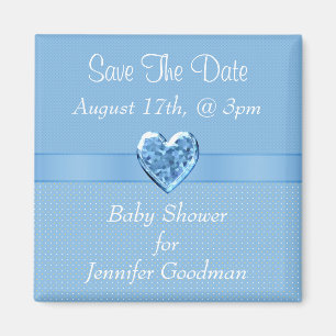 Elegant Blue Heart Jewel Save the Date Baby Shower Magnet