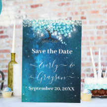 Elegant Blue Heart Leaf Tree Wedding SPAREN SIE DA