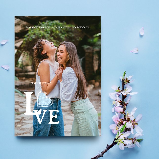 Elegant Blue Heart Photo Fancy Love Wedding Save The Date (Von Creator hochgeladen)