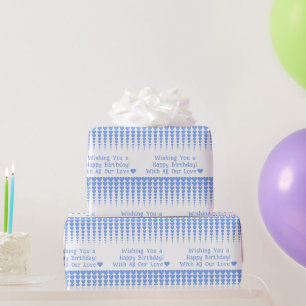 Elegant Blue Heart Tinsels, Personalisierter Gebur Geschenkpapier