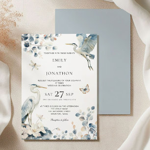 Elegant Blue Heron Foliage Wedding Einladung