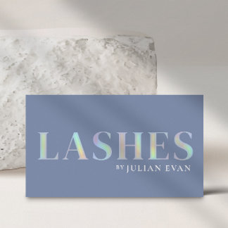 Elegant Blue Holographic Lash Techniker Visitenkarte