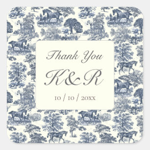 Elegant Blue Horse Toile Name Vielen Dank Quadratischer Aufkleber