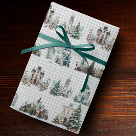 Elegant blue houses christmas winter pattern geschenkpapier