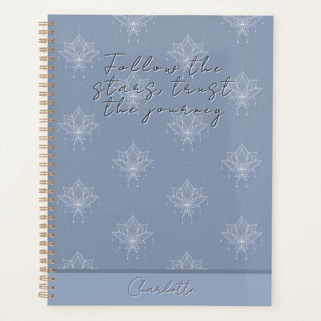 Elegant Blue Hübsch Floral Lotus Planer (Vorderseite)