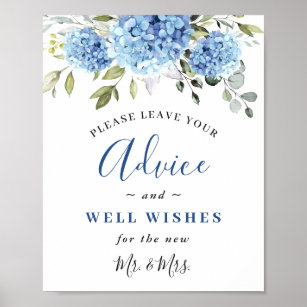 Elegant Blue Hydrangea Beratung & Wünsche Hochzeit Poster