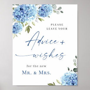 Elegant Blue Hydrangea Beratung & Wünsche Hochzeit Poster