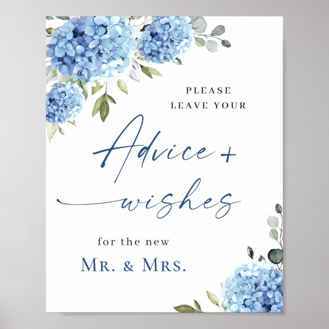 Elegant Blue Hydrangea Beratung & Wünsche Hochzeit Poster (Vorne)