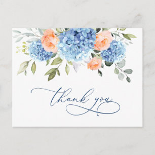 Elegant Blue Hydrangea Blush Pink Roses Vielen Dan Postkarte