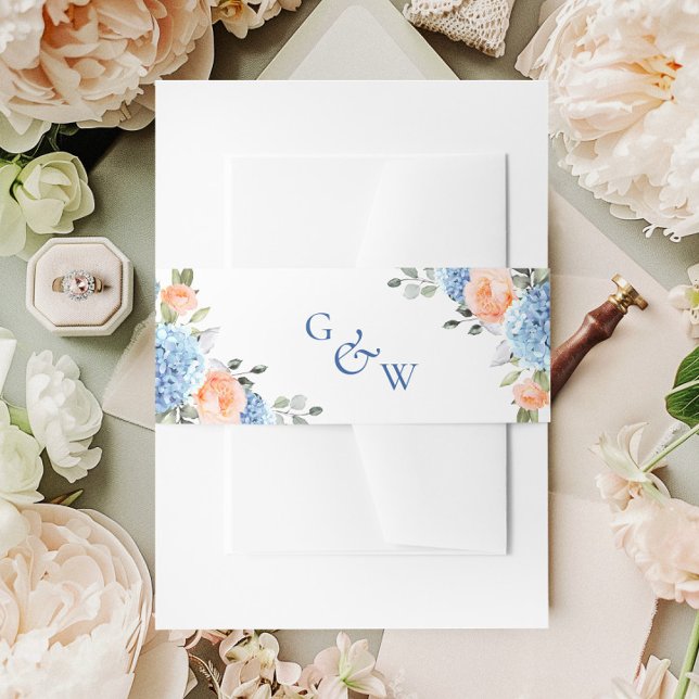 Elegant Blue Hydrangea Blush Pink Roses Wedding Einladungsbanderole (Von Creator hochgeladen)