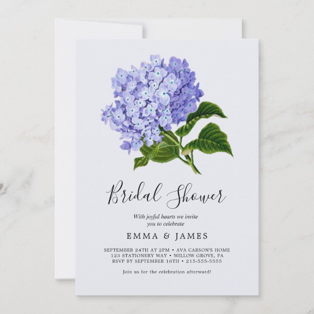 Elegant Blue Hydrangea Bridal Dusche Einladung (Vorderseite)