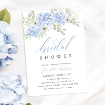 Elegant Blue Hydrangea Bridal Dusche Einladung