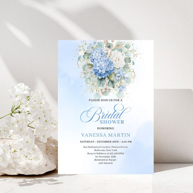 Elegant Blue Hydrangea Bridal Shower Invitation Einladung (Elegant Blue Hydrangea Bridal Shower Invitation)