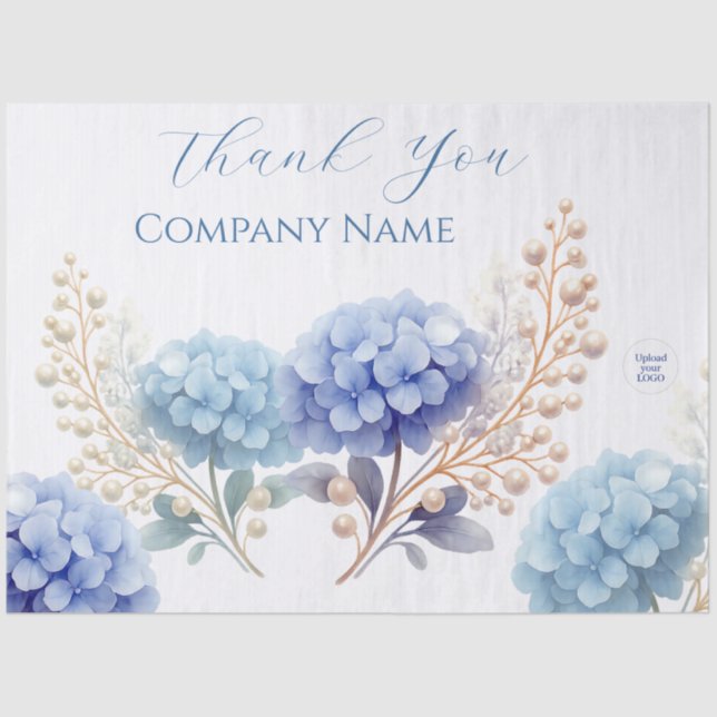 Elegant Blue Hydrangea Dankeschön-Logo Seidenpapier (Vorderseite)