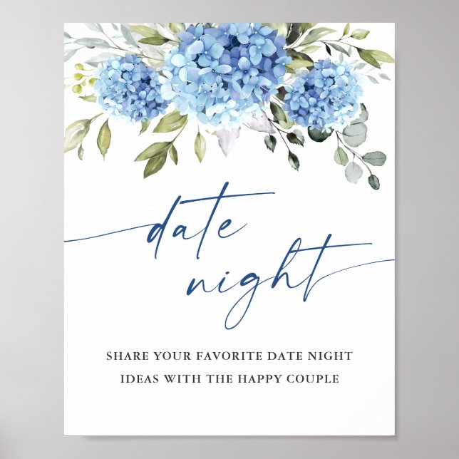 Elegant Blue Hydrangea Date Night Ideas Wedding Poster (Vorne)