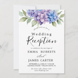 Elegant Blue Hydrangea   Empfang von White Wedding Einladung