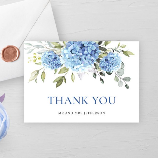 Elegant Blue Hydrangea Eucalyptus Blume Einfach Dankeskarte (Von Creator hochgeladen)
