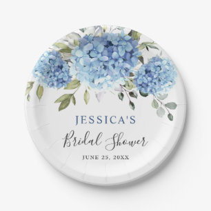 Elegant Blue Hydrangea Eucalyptus Brautparty Pappteller