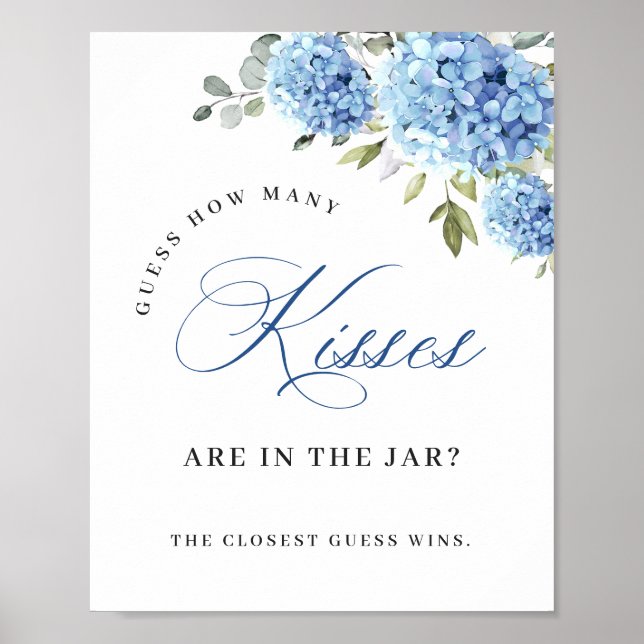 Elegant Blue Hydrangea Eucalyptus Brautparty Poster (Vorne)