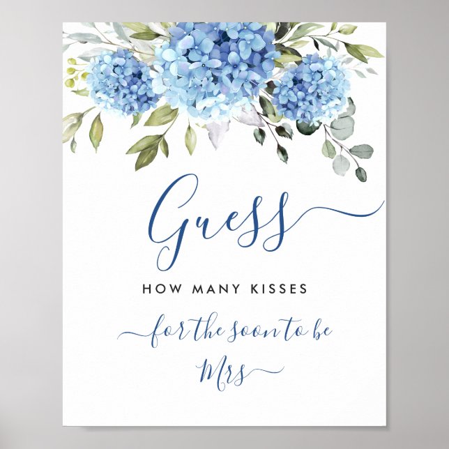Elegant Blue Hydrangea Eucalyptus Brautparty Poster (Vorne)