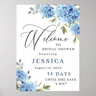 Elegant Blue Hydrangea Eucalyptus Brautparty Poster