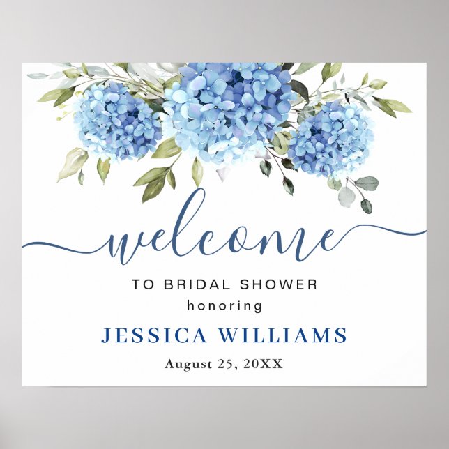 Elegant Blue Hydrangea Eucalyptus Brautparty Poster (Vorne)