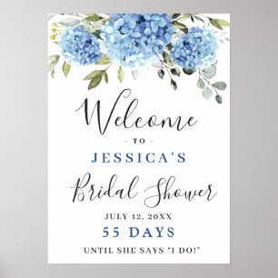 Elegant Blue Hydrangea Eucalyptus Brautparty Poster
