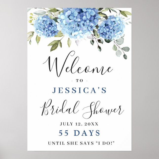 Elegant Blue Hydrangea Eucalyptus Brautparty Poster (Vorne)