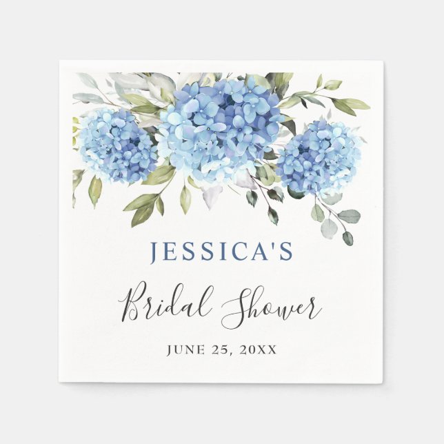 Elegant Blue Hydrangea Eucalyptus Brautparty Serviette (Vorderseite)