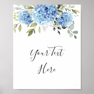 Elegant Blue Hydrangea Eucalyptus Custom Sign Poster