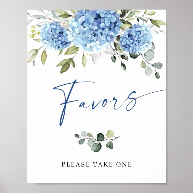 Elegant Blue Hydrangea Eucalyptus Favors-Zeichen Poster (Vorne)