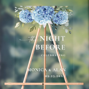 Elegant Blue Hydrangea Eucalyptus PROBE DINNER Acrylschild