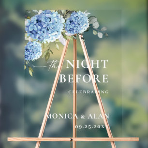 Elegant Blue Hydrangea Eucalyptus PROBE DINNER Acrylschild