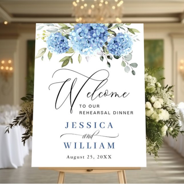 Elegant Blue Hydrangea Eucalyptus PROBE DINNER Poster (Von Creator hochgeladen)